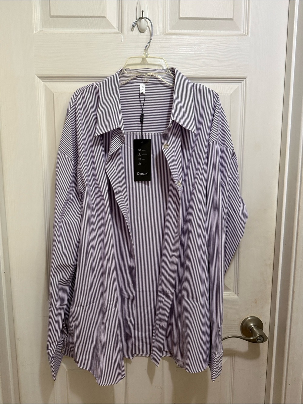 Women's Lavender & White Pinstripe Button-Up Blouse